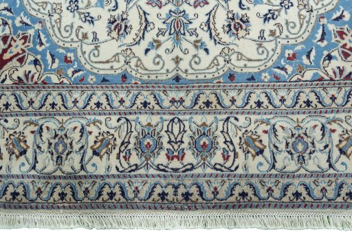 Full view of 1970s Nain rug from Iran / Persia, 201 × 196 cm in Beige tones