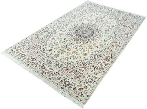 Corner detail of New Nain rug showing border pattern and Wool pile