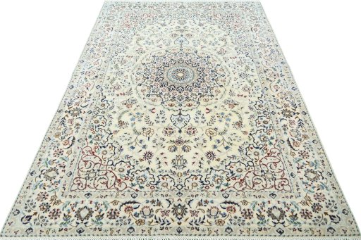 Surface texture of New Nain rug with natural Wool and intricate pattern