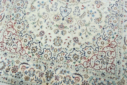 Close-up detail of New Nain rug from Iran / Persia showing Wool weave