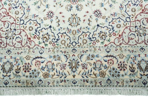 Full view of New Nain rug from Iran / Persia, 242 × 155 cm in Beige tones