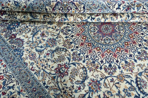 Close-up detail of New Nain rug from Iran / Persia showing Wool weave