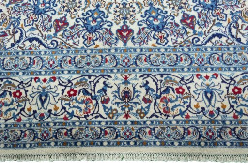 Full view of New Nain rug from Iran / Persia, 407 × 297 cm in Beige tones