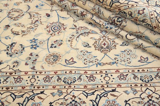 Close-up detail of 1990s Nain rug from Iran / Persia showing Wool weave