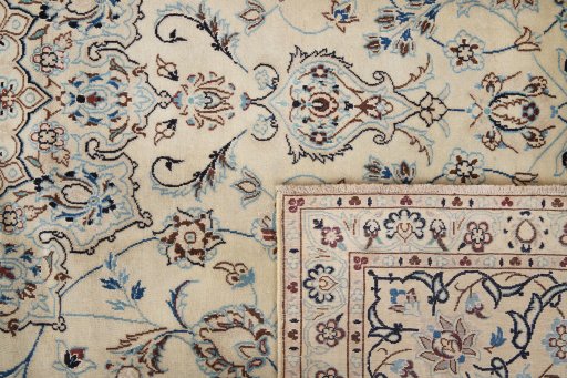 Close-up detail of 1990s Nain rug from Iran / Persia showing Wool weave