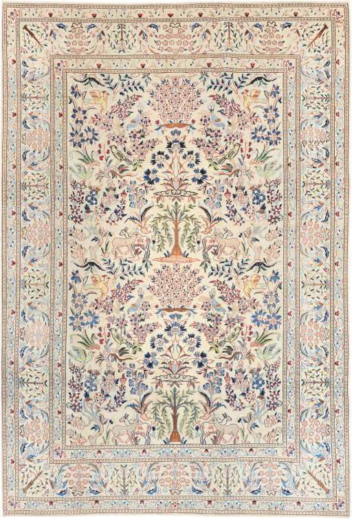 Full view of 1980s Nain rug from Iran / Persia, 290 × 195 cm in Cream tones