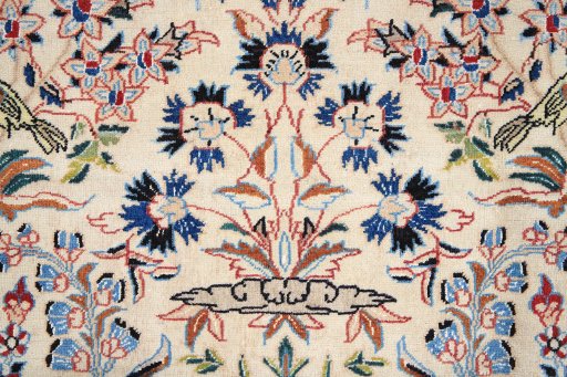 Close-up detail of 1980s Nain rug from Iran / Persia showing Wool weave