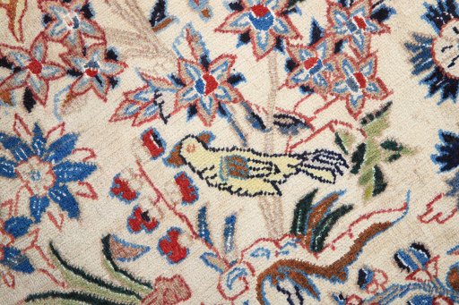 Surface texture of 1980s Nain rug with natural Wool and intricate pattern