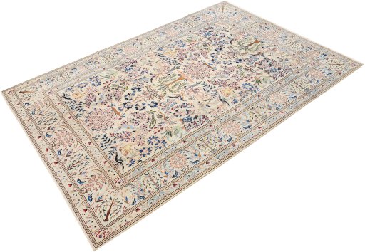 Corner detail of 1980s Nain rug showing border pattern and Wool pile