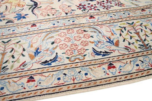 Backside of handmade 1980s Nain rug showing knot structure and weave density