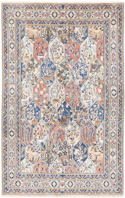 Full view of 2004s Nain rug from Iran / Persia, 202 × 130 cm in Multi Color tones