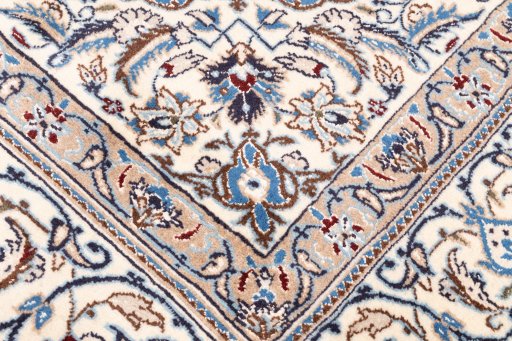 Close-up detail of 1985s Nain rug from Iran / Persia showing Wool weave