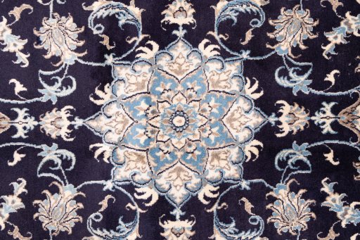 Full view of 2005s Nain rug from Iran / Persia, 212 × 117 cm in Dark blue tones
