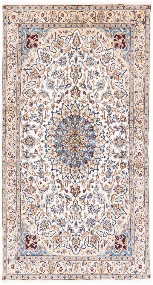 Full view of 2005s Nain rug from Iran / Persia, 210 × 110 cm in Beige tones