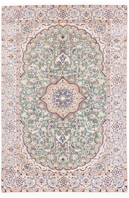 Full view of 1999s Nain rug from Iran / Persia, 240 × 163 cm in Green tones