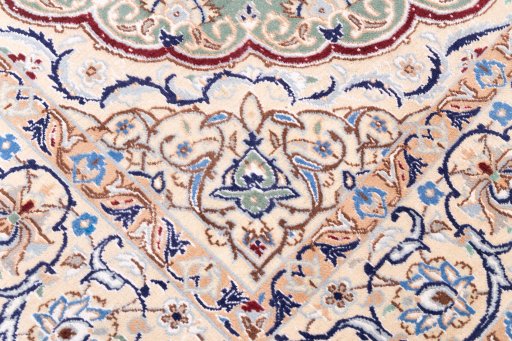 Close-up detail of 1999s Nain rug from Iran / Persia showing Wool weave