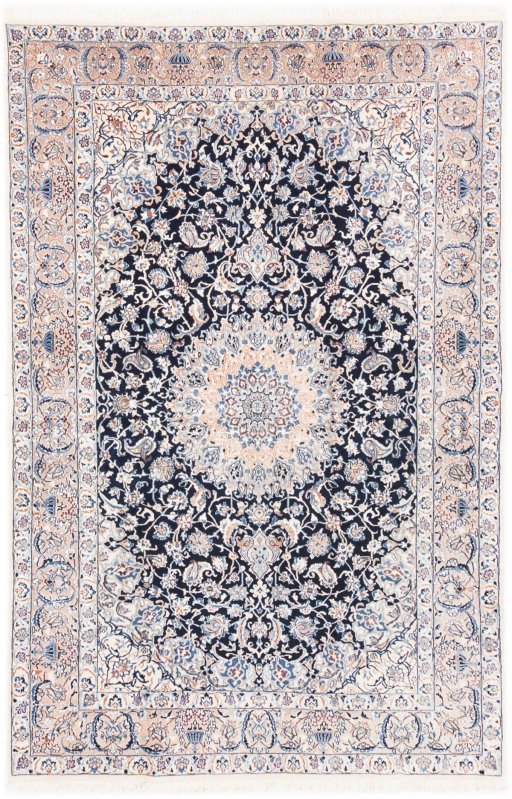 Full view of 2005s Nain rug from Iran / Persia, 205 × 133 cm in Dark blue tones