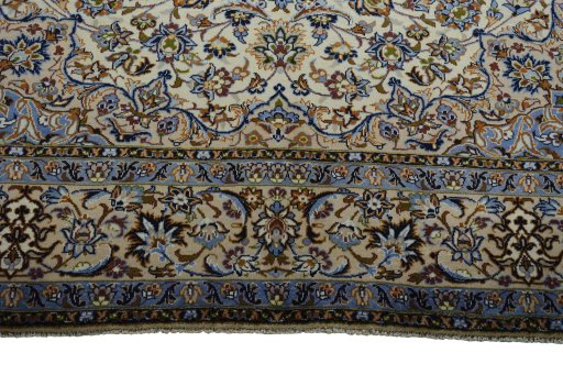 Full view of 2000s Najafabad rug from Iran / Persia, 408 × 300 cm in Beige tones