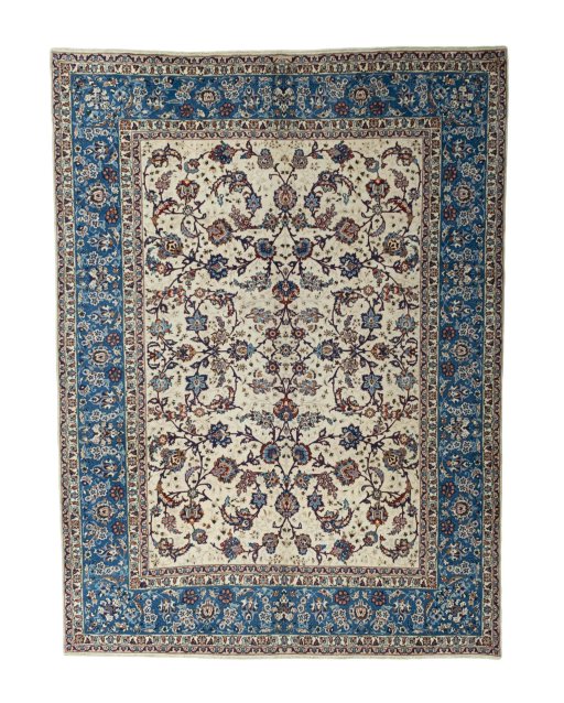 Full view of 2000s Najafabad rug from Iran / Persia, 404 × 300 cm in Beige tones