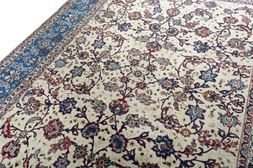 Backside of handmade 2000s Najafabad rug showing knot structure and weave density
