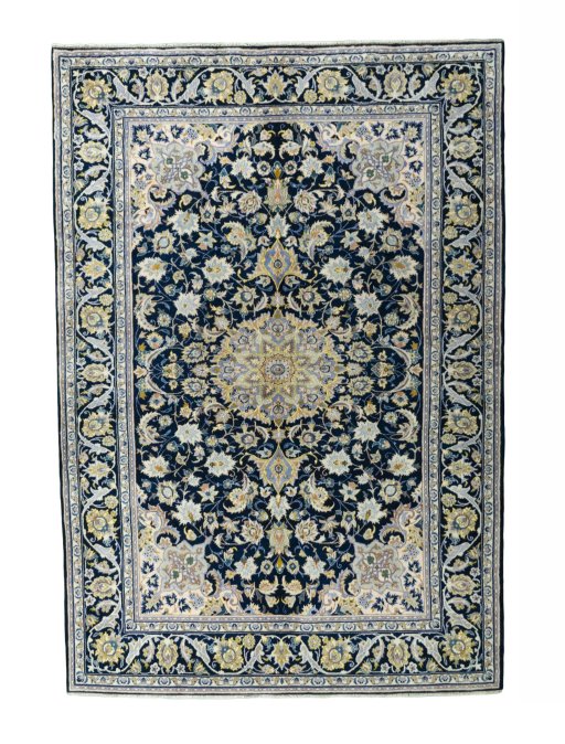 Full view of 2000s Najafabad rug from Iran / Persia, 320 × 220 cm in Blue tones