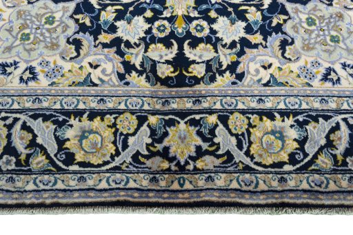 Full view of 2000s Najafabad rug from Iran / Persia, 320 × 220 cm in Blue tones