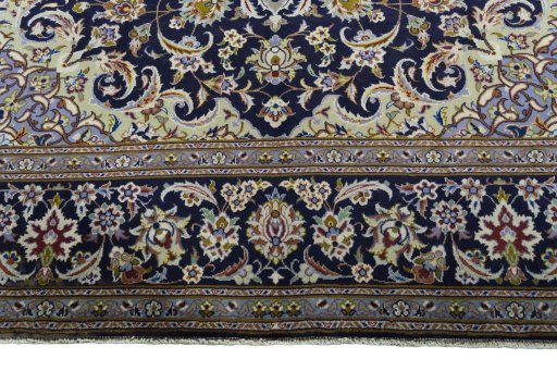 Full view of 2000s Najafabad rug from Iran / Persia, 410 × 297 cm in Blue tones