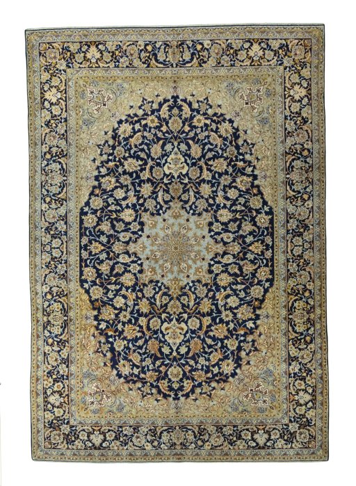 Full view of 2000s Najafabad rug from Iran / Persia, 502 × 345 cm in Blue tones