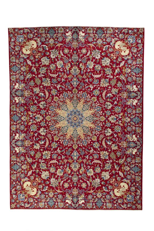 Full view of 2000s Najafabad rug from Iran / Persia, 435 × 318 cm in Red tones