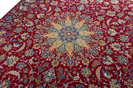 Backside of handmade 2000s Najafabad rug showing knot structure and weave density