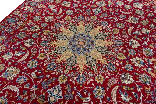 Backside of handmade 2000s Najafabad rug showing knot structure and weave density