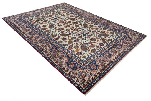 Close-up detail of 1950s Najafabad rug from Iran / Persia showing Wool weave