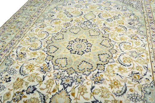 Backside of handmade 2000s Najafabad rug showing knot structure and weave density