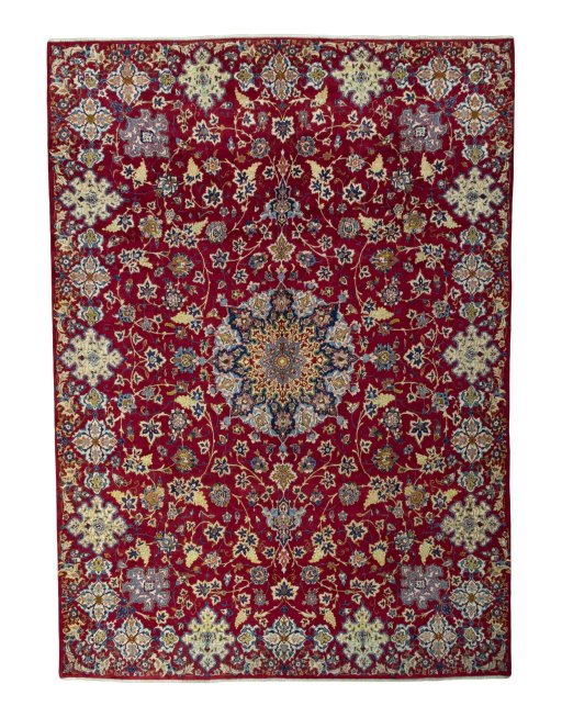 Full view of 2000s Najafabad rug from Iran / Persia, 437 × 312 cm in Red tones