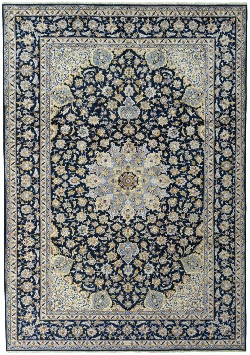 Full view of New Najafabad rug from Iran / Persia, 428 × 300 cm in Blue tones