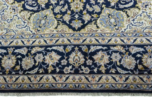 Full view of New Najafabad rug from Iran / Persia, 428 × 300 cm in Blue tones