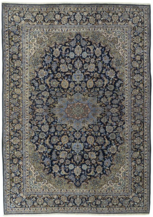 Full view of 2000s Najafabad rug from Iran / Persia, 357 × 255 cm in Blue tones