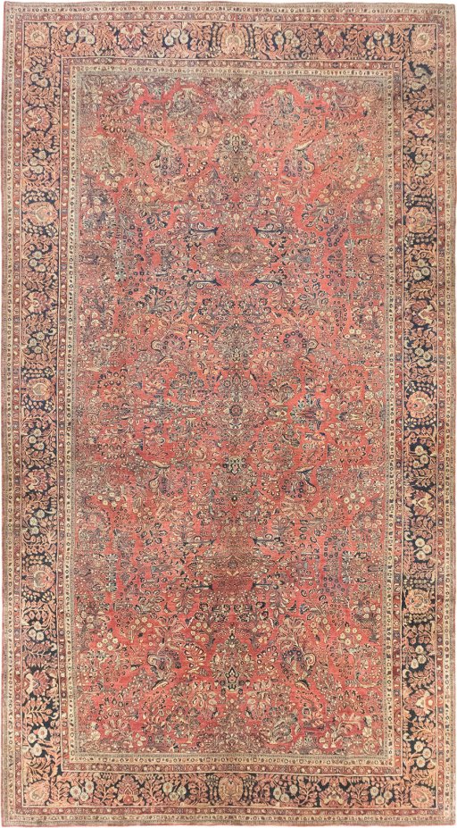 Full view of 1920s Sarough rug from Iran / Persia, 615 × 343 cm in Red tones