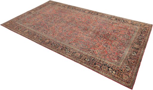 Close-up detail of 1920s Sarough rug from Iran / Persia showing Wool weave