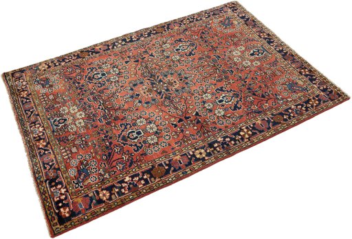 Close-up detail of 1920s Sarough rug from Iran / Persia showing Wool weave
