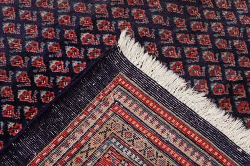 Full view of 1960s Sarough rug from Iran / Persia, 312 × 217 cm in Blue tones