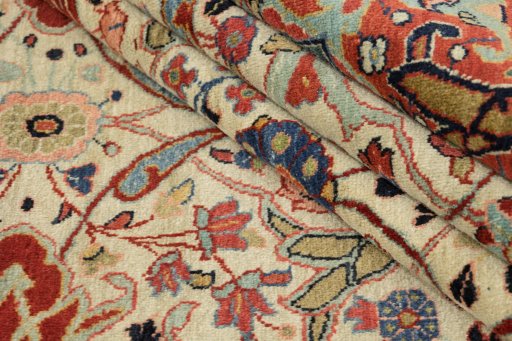 Full view of 1920s Sarough rug from Iran / Persia, 338 × 257 cm in Cream tones
