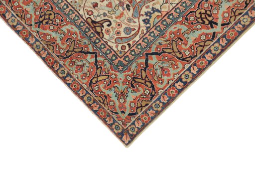 Backside of handmade 1920s Sarough rug showing knot structure and weave density
