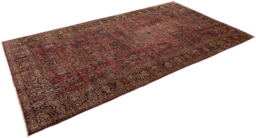 Corner detail of 1900s Sarough rug showing border pattern and Wool pile