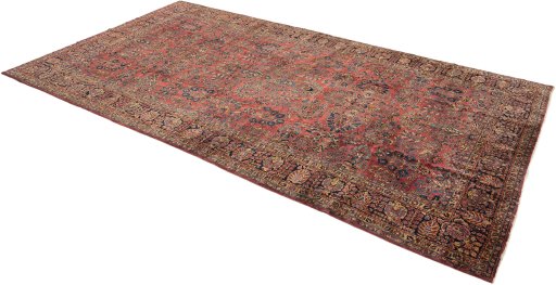 Close-up detail of 1900s Sarough rug from Iran / Persia showing Wool weave
