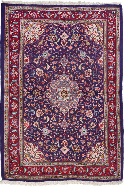 Full view of New Sarough rug from Iran / Persia, 156 × 110 cm in Dark blue tones
