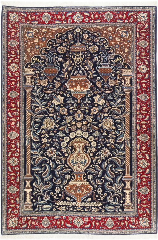 Full view of 1970s Sarough rug from Iran / Persia, 202 × 139 cm in Dark blue tones