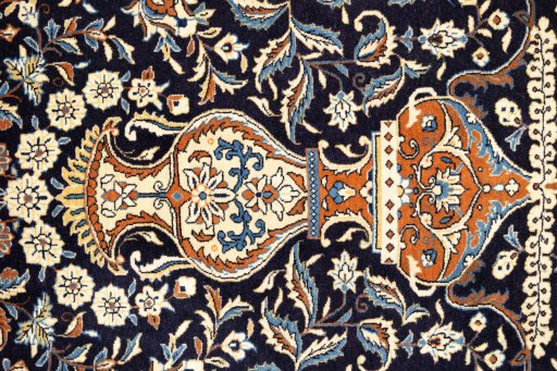 Close-up detail of 1970s Sarough rug from Iran / Persia showing Wool weave