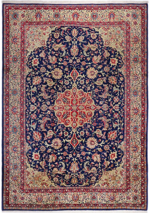 Full view of New Sarough rug from Iran / Persia, 311 × 223 cm in Dark blue tones