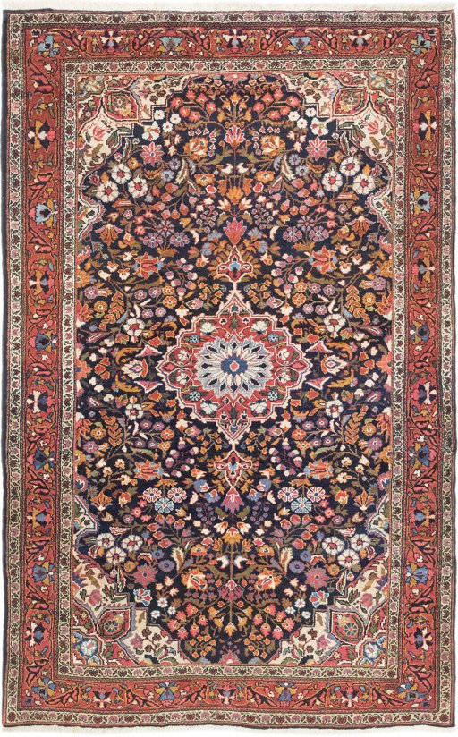 Full view of 1930s Sarough rug from Iran / Persia, 180 × 119 cm in Dark blue tones